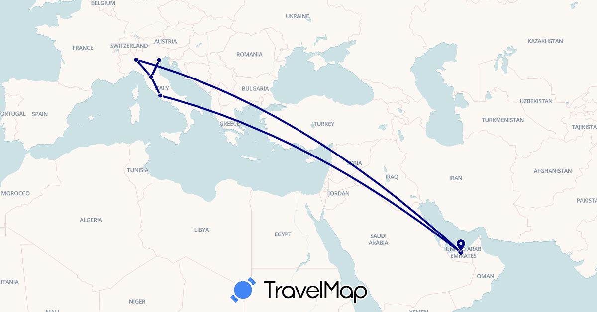 TravelMap itinerary: driving in United Arab Emirates, Italy, Vatican City (Asia, Europe)
